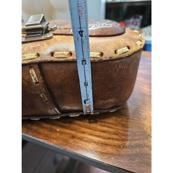Vintage Hand Tooled Leather Bag Purse Shoulder Bag Brown - Picture 13 of 13
